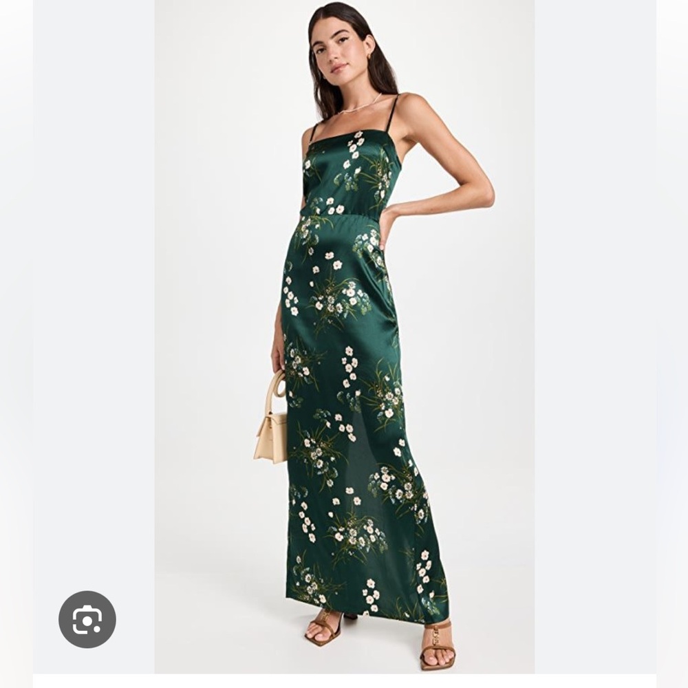 Reformation Dark Green Frankie Silk Gown